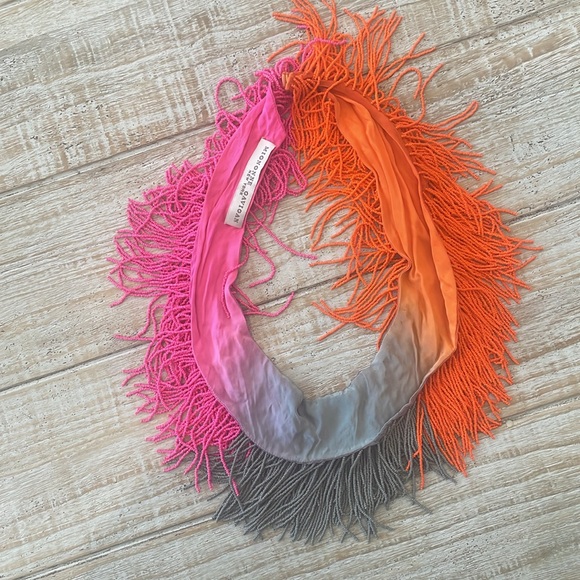 Mignonne Gavigan Beaded Fringe Necklace, Orange Gray and Pink - Picture 3 of 3